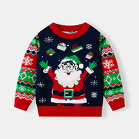 Pull à manches longues pour enfants avec imprimé colorblock Père Noël, haut unisexe pour les fêtes