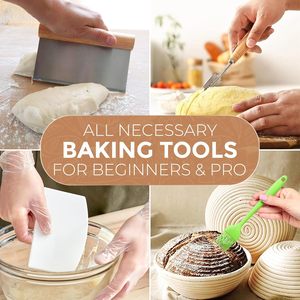 Bread Proofing Basket 11 Piece Set Includes 9 Inch <b>Round</b> Basket Bread Lame Blades Scrapers Silicone <b>Brush</b> Sourdough Baking Kit - Product Image 5