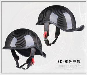 Casque de moto demi-coque <span class=keywords><strong>en</strong></span> fibre de carbone ultra-léger pour hommes, casque vintage de type beanie, casque de moto <span class=keywords><strong>Harley</strong></span> élégant à queue de canard - Product Image 2