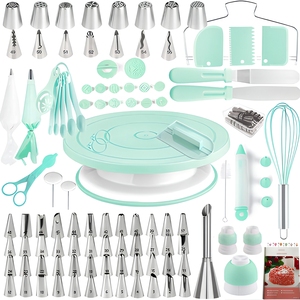 Ensemble de 137 pièces pour décoration de gâteaux, style nordique, en acier inoxydable et plastique écologique, comprenant un plateau tournant, des douilles à pâtisserie, un fouet à œufs et un grattoir, pour la cuisine - Product Image 2