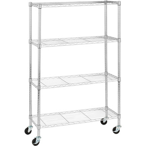 Estantería de almacenamiento resistente ajustable de 4 estantes <span class=keywords><strong>con</strong></span> <span class=keywords><strong>ruedas</strong></span>, organizador de Metal, estante de alambre plateado - Product Image 1