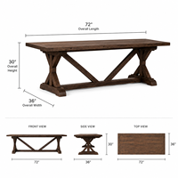 Table à manger rectangulaire sur mesure en bois massif avec base en tréteaux, style ferme moderne, fabricant de tables en bois pour projets hôteliers