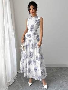Robe Gilet Vintage Élégante Coupe A-Line Femme Style Européen et Américain, Taille Haute Ajustée Col Roulé pour l'Été - Product Image 5