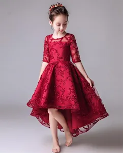 Girls exquisite tailing wedding dress for kids temperament smooth half sleeveless girl bridesmaid dress for child 8 years old