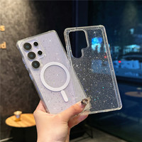 Funda Magnética Transparente de Lujo con Brillantina para Teléfono Móvil Samsung S26 Ultra S25FE S25 Edge, Carcasa Trasera Brillante para iPhone 17 Pro