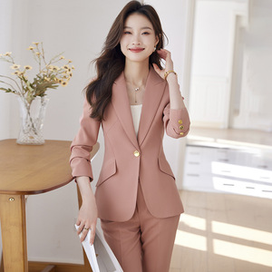 Women's Pink Blazer And Pants Set Full Sleeve Anti-Wrinkle Elegant Commute Style YSY8893 - Product Image 1