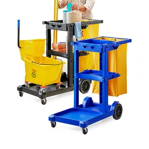 Wholesale Restaurant Service Multifunction Hotel Plastic Housekeeping Serving Folding Cleaning Trolley Janitorial Cart