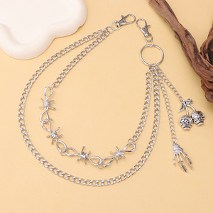 โซ่คาดเอวสองชั้น โลหะผสมสังกะสี พร้อมจี้รูปหัวกะโหลกและมือผี สไตล์ฮิปฮอป แฟชั่นสำหรับทุกเพศ สีขาว K - Product Image 3