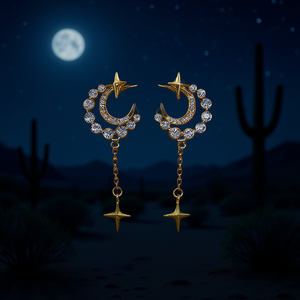 Pendientes de Estrella y Luna Chapados en Oro con Cristales de Estrás y Engaste de Puntas, Joyería de Moda Bohemia para Fiesta para Mujer - Product Image 2