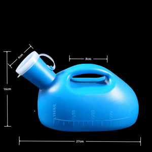 Urinoir pour hommes 2000 ml, épaissi avec couvercle, grande capacité, bleu et blanc, urinoir sur pied pour personnes âgées, en plastique, forme ovale - Product Image 3