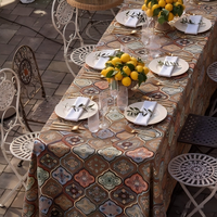 Nappe Jacquard Géométrique Ethnique Persane Moderne Bleu Marine Foncé Imperméable, Housse de Table Tissée pour Repas en Extérieur et Décoration de Fête