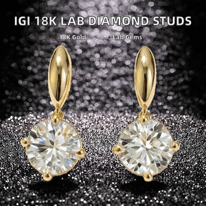 ต่างหูเพชรทรงกลมเจียระไนแบบบริลเลียนท์ ทอง 14K ได้รับการรับรองจาก IGI เพชรเพาะเลี้ยงในห้องปฏิบัติการ ดีไซน์โรแมนติก เครื่องประดับหรูหราสำหรับทุกเพศ - Product Image 2