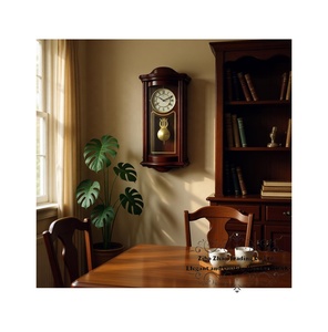 Horloge murale vintage de style européen, mouvement à quartz, affichage à aiguilles, cadre en tilleul, chêne précieux, demi-guindée, grande taille pour salon - Product Image 4