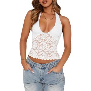 เสื้อคล้องคอคอวีลูกไม้สำหรับผู้หญิงแขนสั้นเสื้อแขนกุดสีทึบเสื้อท่อนบนถักแบบนุ่มสวมใส่ออกไปข้างนอก - Product Image 2