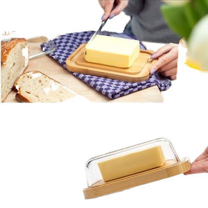 Vassoio di servizio di bambù con copertura di vetro trasparente burro piatti tagliere coperchio trasparente per il cibo che serve - Product Image 5