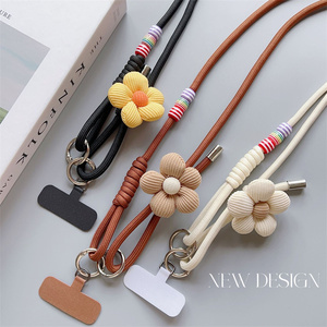 Korea Universal Braided Mobile Cell Phone Lanyard Strap Flower Hanging Chain Ring Cord with <strong>Patch</strong> Adjust Wrist Strap <strong>Detachable</strong> - Product Image 3