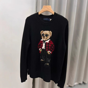<span class=keywords><strong>Pull</strong></span> en tricot à col rond et manches longues pour <span class=keywords><strong>femme</strong></span>, en coton teint en fil, broderie ours <span class=keywords><strong>rouge</strong></span>, nouvelle collection automne-hiver coréenne - Product Image 1