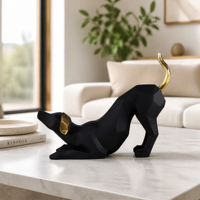 Figurine de chien peinte à la main à faible polyvalence de détails, statue géométrique en résine, noir mat avec accents dorés, décoration de bureau moderne, cadeau de collection