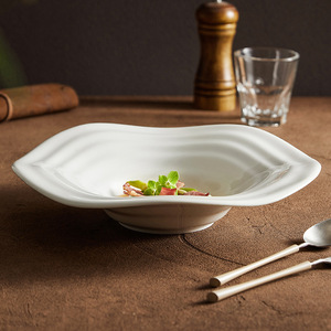 Round Water Drop Plate High-end Style Creative White Ceramic <b>Microwave</b> Safe Glazed Modern Minimalist Salad Plate for Plating - Product Image 4