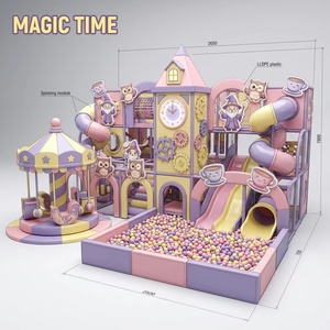 Aire de jeux intérieure personnalisable sur le thème <span class=keywords><strong>du</strong></span> <span class=keywords><strong>monde</strong></span> fantastique des dessins animés, avec façade de tour de l'horloge et piscine à balles, pour centre familial - Product Image 1