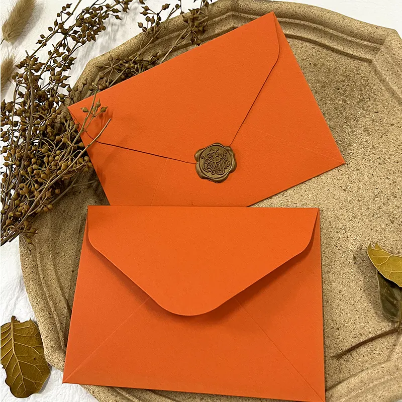 Custom Logo Orange Wedding Gift Envelope with Logo Printing Simple Solid Color Retro Premium Business Envelope
