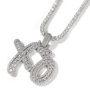 2022 new arrival brass iced out bling cz love cluster hug kiss xo pendant charms unique couple necklace