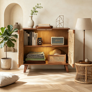 Buffet à 2 portes en bois <span class=keywords><strong>de</strong></span> frêne tressé, meuble d'entrée <span class=keywords><strong>de</strong></span> luxe pour villa, meuble <span class=keywords><strong>de</strong></span> rangement <span class=keywords><strong>de</strong></span> chaussures moderne et organique pour le Moyen-Orient - Product Image 2