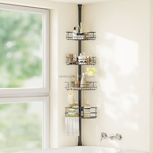 WIREKING Adjustable Floor Standing <strong>Bath</strong> Rack Holder Corner Shower Caddy Tension Pole 4-Tier Rustproof Bathroom Organizer <strong>Shelves</strong> - Product Image 2