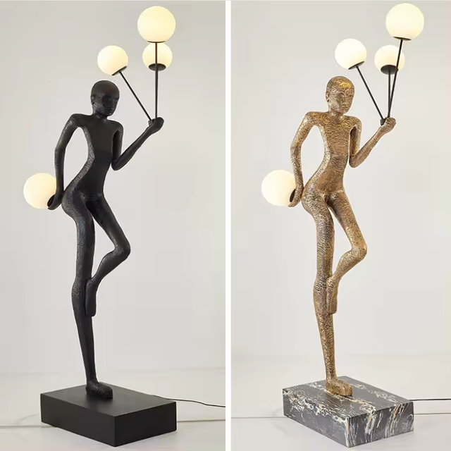Modern Luxury Human-Shaped Art Sculpture LED Floor Lamp with Chrome Finish Resin+Glass for Hotel Lobby and Living Room