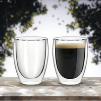 Ensemble de tasses à café en verre, 2 tasses à double paroi de 12 oz, transparentes, résistantes aux chocs, légères, design minimaliste, cadeau pour Noël, anniversaire