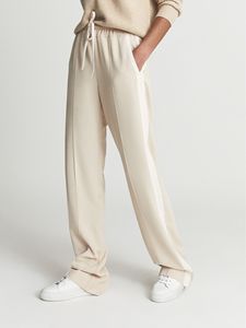 Pantaloni da <span class=keywords><strong>donna</strong></span> personalizzati in cotone <span class=keywords><strong>Beige</strong></span> a maglia Casual e comodi pantaloni da <span class=keywords><strong>donna</strong></span> a righe larghi a vita alta - Product Image 2