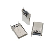 Conector Macho Tipo-C Vertical SMD, 16 Pines, Vertical SMD con Placa Enchufable de 2 Pines, Carcasa Remachada, H=11.0