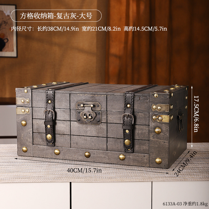 6133A-03 กล่องเก็บของแบบตาราง - สีเทารีโทร - ขนาดใหญ่