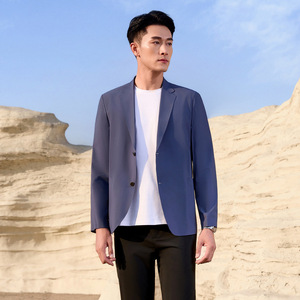 Men's Slim Fit Suit Jacket Thin Breathable Round Hem <b>Work</b> Wear - Product Image 4