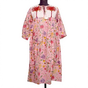 Vestidos Midi Boho de Verano con Estampado Floral Dulce de 2 Piezas, 100% Algodón, Cuello en V, Borlas, Manga Corta, Holgados e Informales - Product Image 1