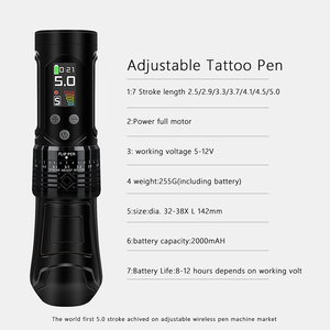 2 Máquinas de Tatuar Inalámbricas Tipo Pluma con Carrera Ajustable de 2.5-5.0mm y 2 Baterías para Uso en Arte Corporal - Product Image 3
