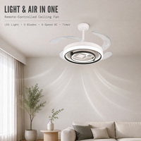 Ventilateur de plafond pliable en métal avec lumière LED, 5 pales inversées, 42/52 pouces, BLDC, 6 vitesses, télécommande, design moderne pour la maison