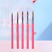 Pinceau à ongles de haute qualité incrusté de diamants, stylo en métal sculpté de cristaux, ensemble de pinceaux roses pour nail art, kit professionnel de pinceaux pour la conception d'ongles