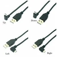 Kabel Data & Pengisi Daya USB Micro USB Male ke USB Male Sudut 90 Derajat Atas Bawah Kiri Kanan, Kabel Pendek 25cm 50cm untuk Tablet 150cm
