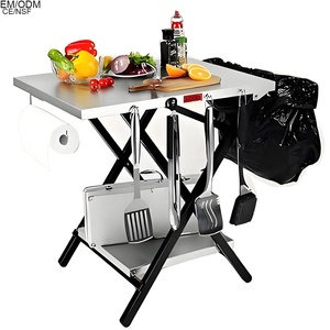 Table pliante modulaire portable double couche en acier inoxydable légère pour préparation de barbecue extérieur et mobilier de jardin Villa KN - Product Image 1