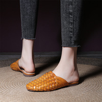 Chaussures de luxe en cuir de vachette de haute qualité pour femmes pantoufles à fond plat nouvelles sandales de plage rétro décontractées pour femmes
