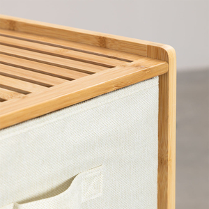 Étagère multifonctionnelle en bambou à 5 niveaux Petit <span class=keywords><strong>rangement</strong></span> pour vêtements Commode verticale en bois Paniers à linge <span class=keywords><strong>Rangement</strong></span> latéral du lit en polyester - Product Image 6