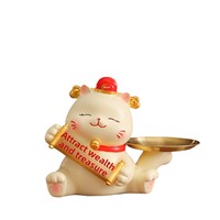 Chat porte-bonheur en résine de style chinois, ornement de rangement pour clés, décoration créative pour l'entrée et le salon