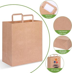 Custom Printed Logo Classic <b>Biodegradable</b> Laminated Flat Handle Kraft <b>Paper</b> Shopping Bags for Coffee & Food Takeout - Product Image 3