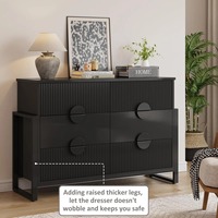 Commode à tiroirs large moderne en bois noir sur mesure avec 6 tiroirs cannelés et poignées métalliques pour le rangement de la chambre à coucher