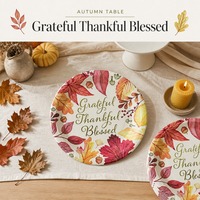 Assiettes en papier jetables rondes à l'effigie de feuilles d'automne en aquarelle, pour fêtes, avec motifs de gratitude et de bénédiction
