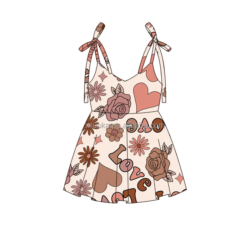 Latest Love Heart Pattern Design Kids Soft Material Wear Valentine's Day Summer Dress Girls