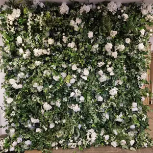 Oem 8 * 8ft Pano 2 Peça 3D 5D Roll Up Flower Parede Backdrop Casamento Rose Backdrop Tecido Floral Painel de parede WED Flor Branca Parede