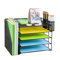 Organisateur de bureau en métal avec porte-documents à 4 niveaux, plateau pour papier, 2 porte-stylos, design en maille