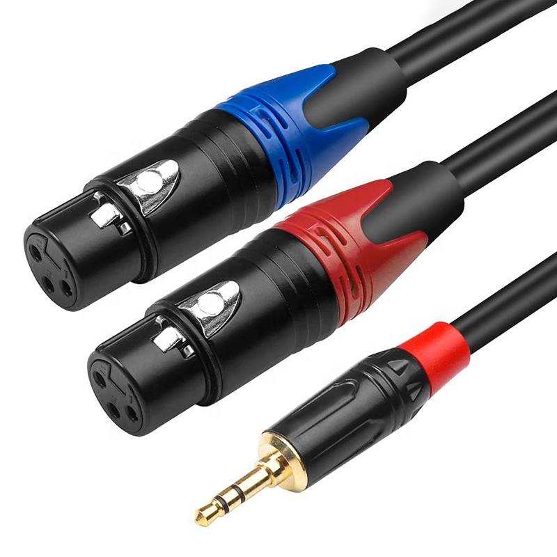 Kabel Stereo Jack 3.5MM ke 2 XLR ganda, kabel Wanita XLR ganda ke 3.5MM 1/8 TRS kabel mikrofon Jack mikrofon Stereo pria